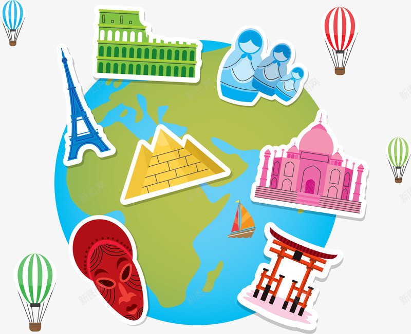 环球旅行装饰png免抠素材_新图网 https://ixintu.com 卡通 地球 度假 环球旅行 矢量图案 装饰图案