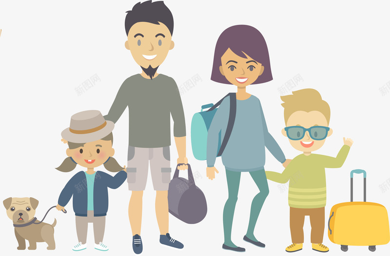全家拖行李旅游出发矢量图ai免抠素材_新图网 https://ixintu.com 全家PNG 卡通手绘 家庭 拖行李 拖行李去旅游 旅游 矢量图