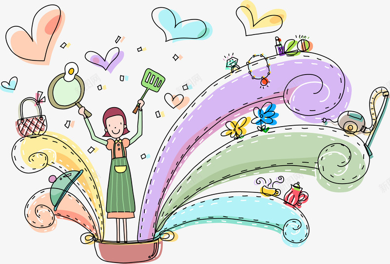 插画彩虹png免抠素材_新图网 https://ixintu.com 女孩 插画 甜美海报装饰 礼物 装饰