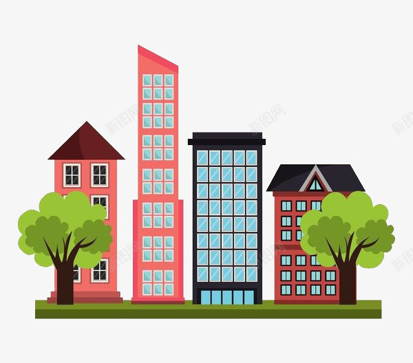 楼房插画png免抠素材_新图网 https://ixintu.com 不动产 商务 市区 建筑 房子 投资 楼房插画 环境 现代城市 窗户