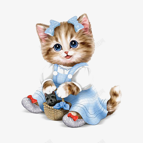 拟人小猫png免抠素材_新图网 https://ixintu.com 动物 卡通 复古 小猫 手绘 拟人 插画 猫咪 裙子