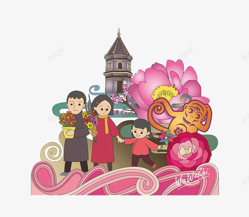 幸福美满的一家人png免抠素材_新图网 https://ixintu.com 和谐 回家 家庭 年代