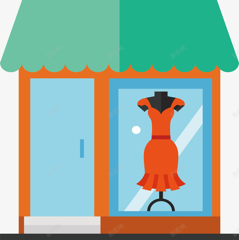服装店里的橱窗矢量图eps免抠素材_新图网 https://ixintu.com 女模特 服装店 橱窗 矢量png 精品店 连衣裙 矢量图
