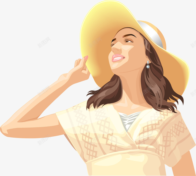 手绘阳光女孩矢量图ai免抠素材_新图网 https://ixintu.com 元气女孩 手绘 矢量图 遮阳帽 阳光女孩
