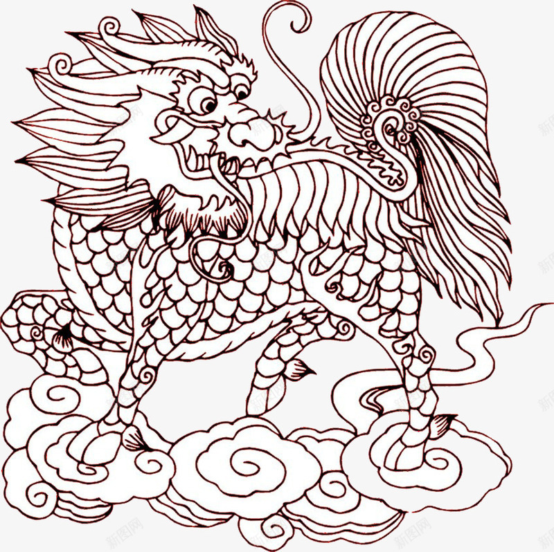 麒麟白描png免抠素材_新图网 https://ixintu.com 插画 水墨麒麟 白描画 神兽 麒麟