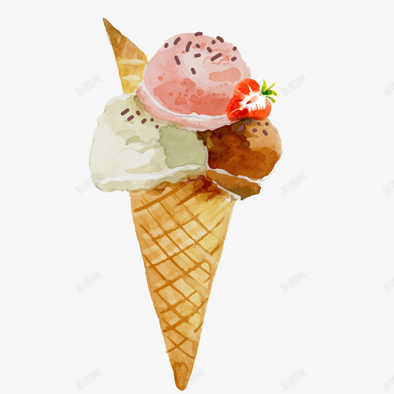 水彩手绘冰淇淋矢量图ai免抠素材_新图网 https://ixintu.com 冰淇淋 夏季 天猫吃货节 水彩 美食 食物 矢量图
