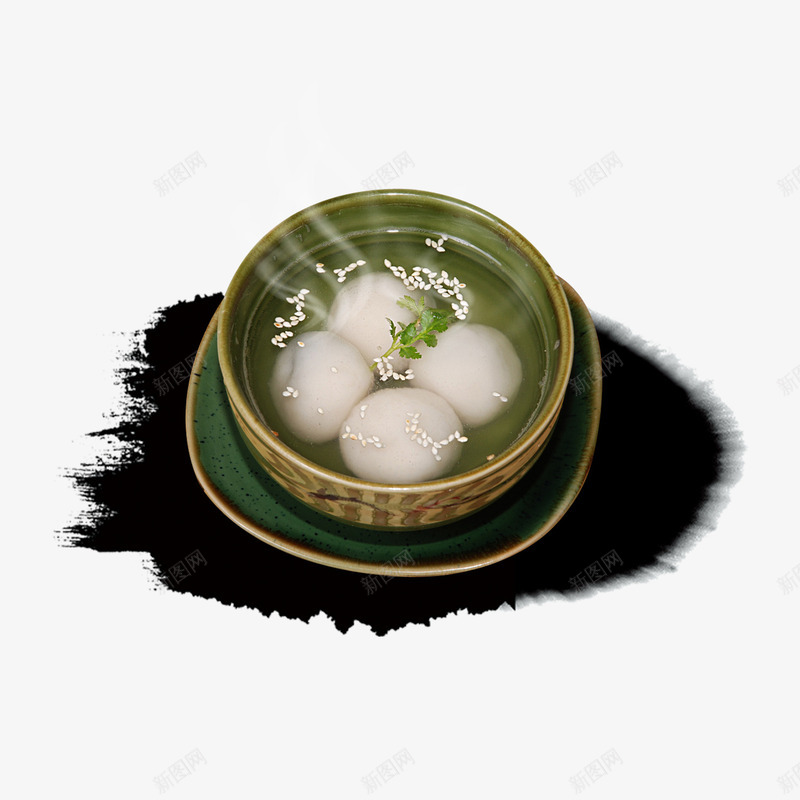 一抹黑墨上的汤圆png免抠素材_新图网 https://ixintu.com 一抹黑墨 元宵节 喷墨 墨水 汤圆 热气 白雾 绿色的碗