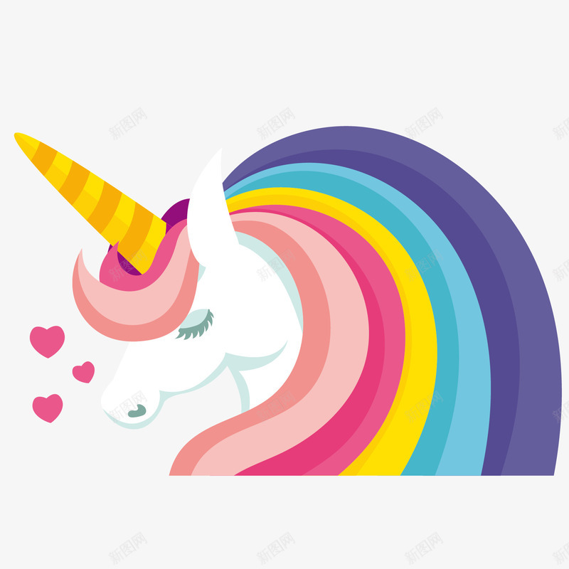 彩虹卡通马png免抠素材_新图网 https://ixintu.com 动物 卡通 可爱 彩虹 爱心 红色 闭眼 马 黄色