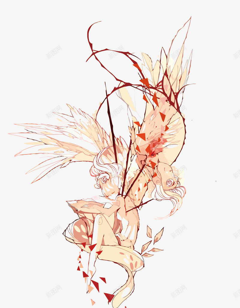 哥特风插画png免抠素材_新图网 https://ixintu.com 卡通 哥特风 少女 手绘 插画 矢量插画 粉色 翅膀