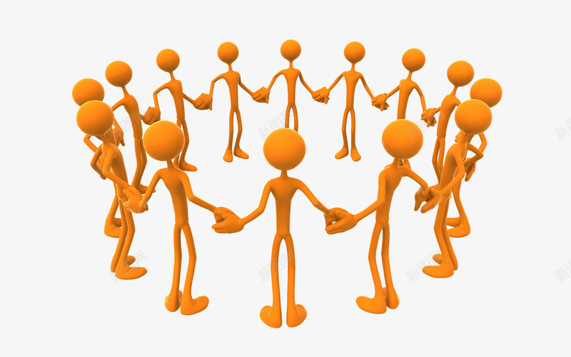 围成一圈的黄色小人png免抠素材_新图网 https://ixintu.com 3D商业人物素材 商务主题 商务合作 商务科技 手牵手 金色3D小人