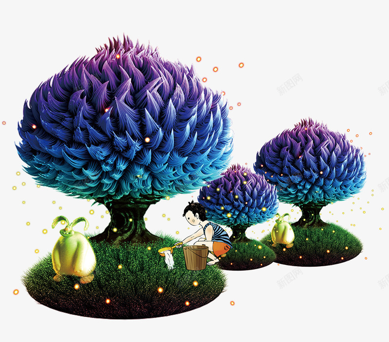 手绘潘多拉萤火虫森林插画png免抠素材_新图网 https://ixintu.com 3D树木 卡通插画 手绘树木 梦幻森林 潘多拉风格 萤光 萤火虫