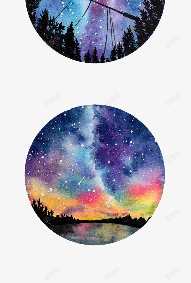 圆镜星空png免抠素材_新图网 https://ixintu.com 创意 唯美星空免抠PNG元素 唯美水彩插画 圆镜 夕阳 大树 星空 梦幻星星免抠PNG元素 美丽