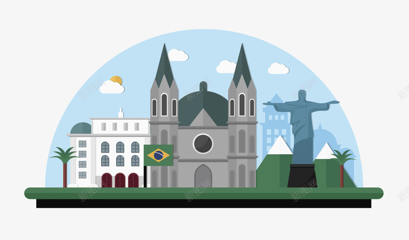 com 上帝耶稣耶和华 创意 卡通 城市旅游景点 巴西 建筑物 手绘 旅游