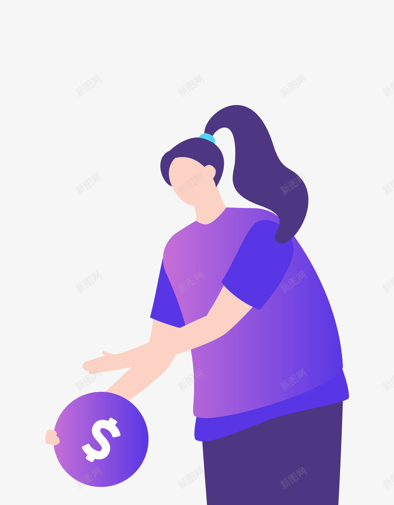 金融时尚渐变女性插画png免抠素材_新图网 https://ixintu.com 商务科技插画 扁平插画 手绘 插画 插画矢量图 时尚渐变女性 金融 金钱符号