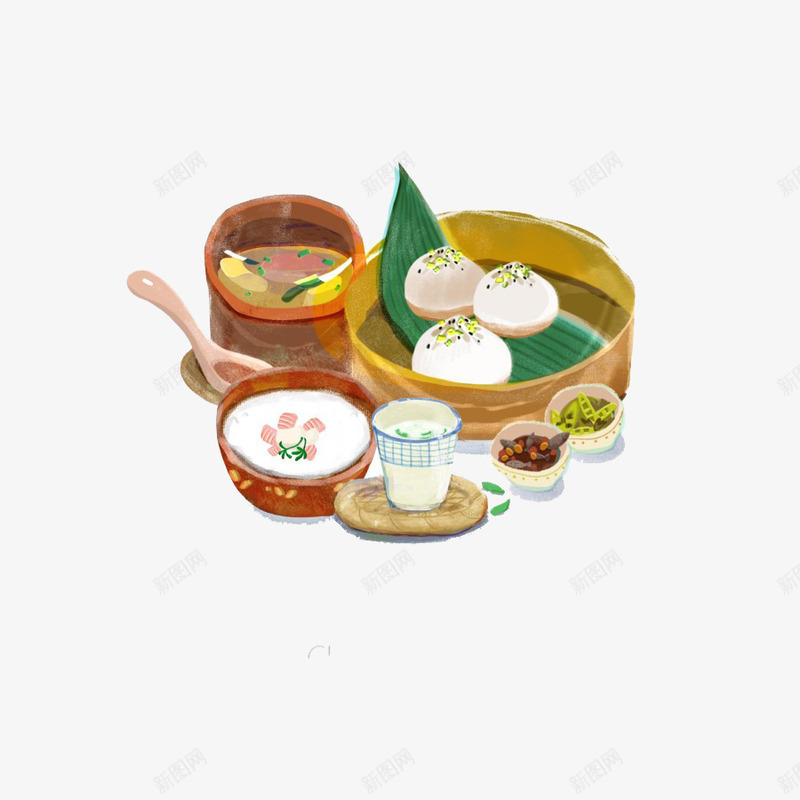 卡通手绘包子早餐png免抠素材_新图网 https://ixintu.com 卡通 吃货 大餐 手绘 插画 美食 食物 餐饮