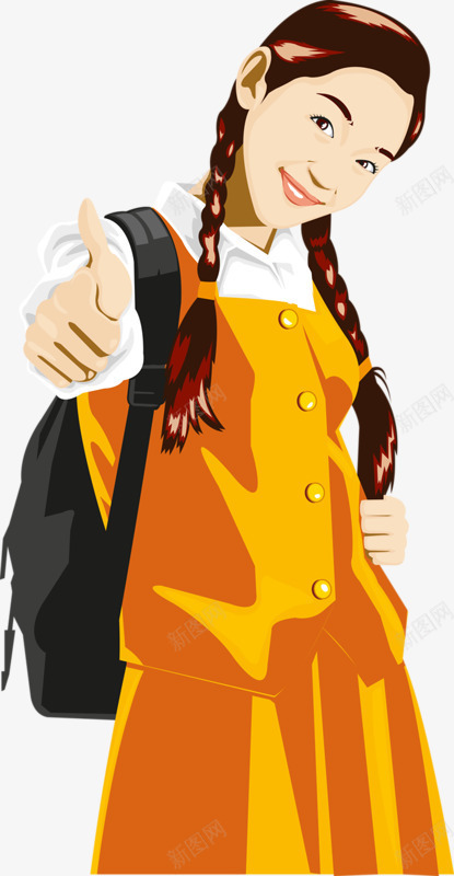 伸大拇指的女生png免抠素材_新图网 https://ixintu.com 书包 人物 手势 手绘