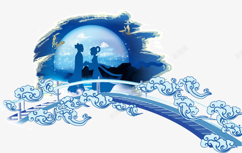 情人约会png免抠素材_新图网 https://ixintu.com 月亮 牛郎织女 鹊桥