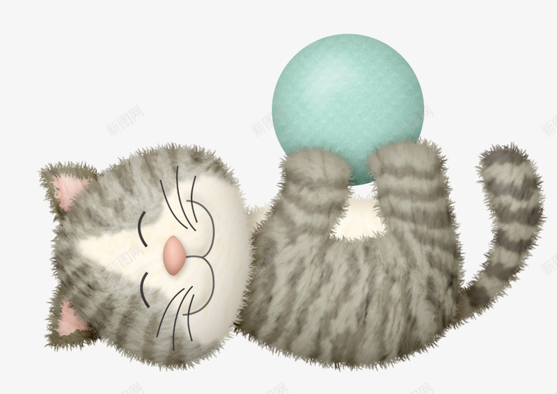 灰色小猫咪png免抠素材_新图网 https://ixintu.com 灰色 猫咪 玩耍 红球
