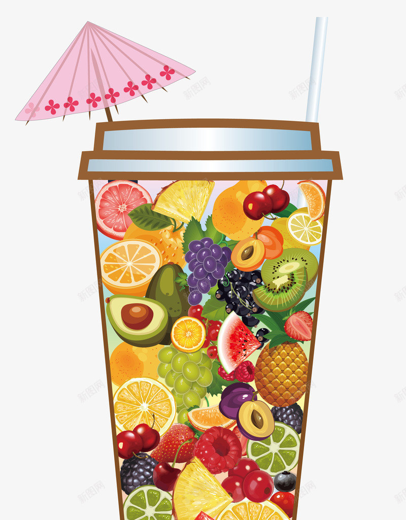 彩色手绘的水果杯矢量图ai免抠素材_新图网 https://ixintu.com 卡通手绘 吸管 杯子 水果杯 装饰图 雨伞 矢量图