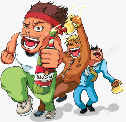 兄弟png免抠素材_新图网 https://ixintu.com 人物 人物插画 卡通人物 喝酒 奔跑 插画 酒肉兄弟 铁哥们