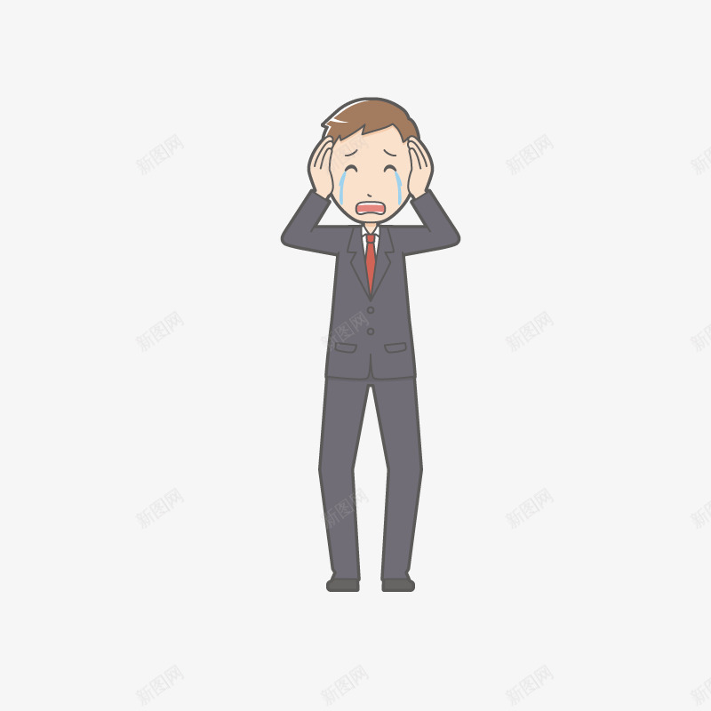 手绘卡通男人抱头痛哭png免抠素材_新图网 https://ixintu.com 人物插画 动漫 动画 卡通人物 卡通男人 卡通男人伤心 卡通男人抱头痛哭 卡通职业人物 后悔 头痛捂头皱眉痛苦表情 懊恼自责 懊悔 抱头痛哭