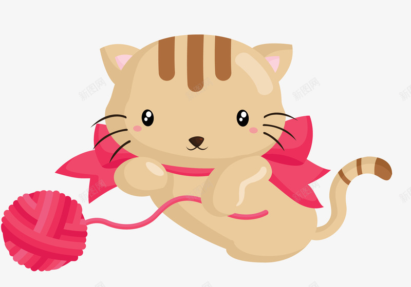 小猫线团png免抠素材_新图网 https://ixintu.com 动物 小猫 矢量素材 粉色 线团
