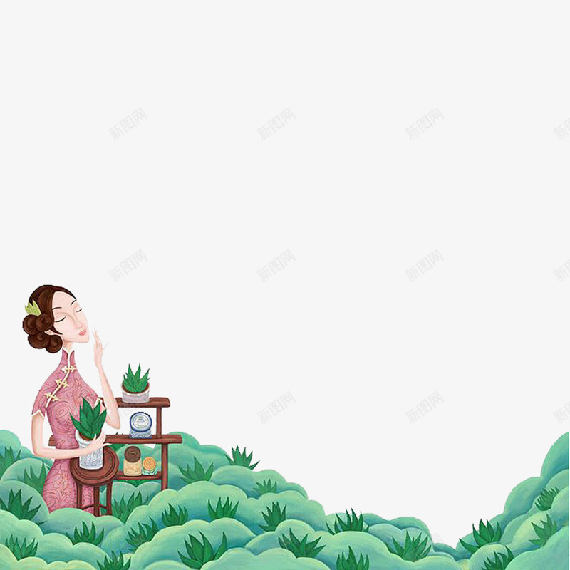 自信旗袍女人时尚插画png免抠素材_新图网 https://ixintu.com 宣传海报广告PNG 护肤品 时尚插画人物 绿色 自信人物 自信旗袍女人 草地