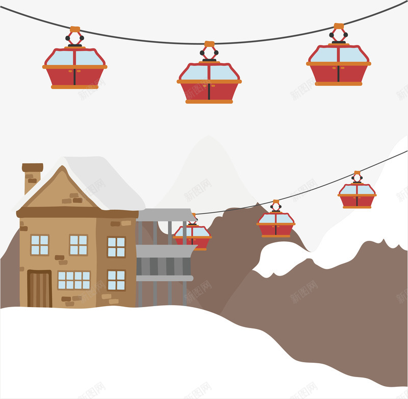 安静的冬季旅游度假中心矢量图ai免抠素材_新图网 https://ixintu.com 冬季度假 度假中心 旅游度假 滑雪中心 矢量png 缆车 矢量图
