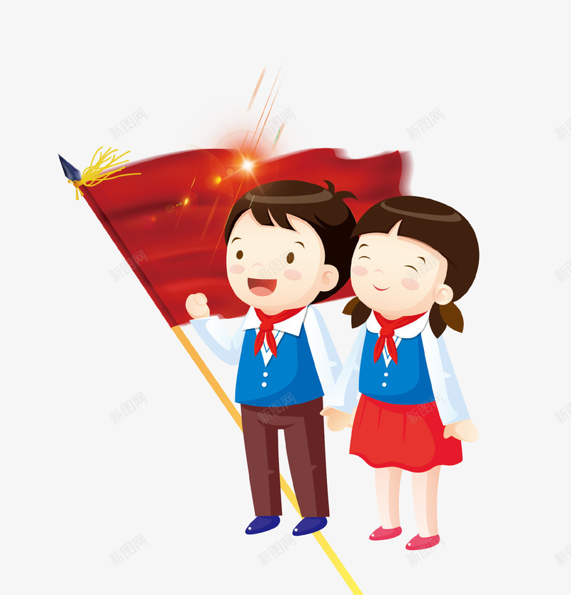 卡通可爱儿童节插画psd免抠素材_新图网 https://ixintu.com 儿童 儿童节 卡通 可爱 插画 童趣 红旗 红领巾