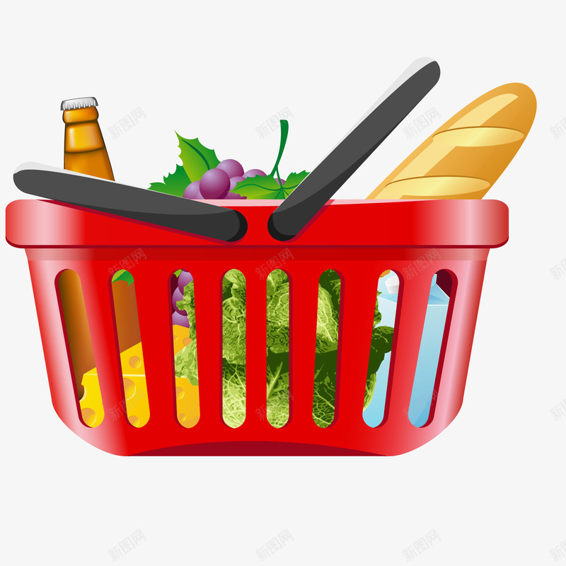 购物篮子里的食物矢量图ai免抠素材_新图网 https://ixintu.com 消费 蔬菜水果 购物篮 超市购物 面包 矢量图