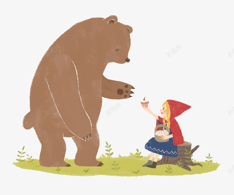 大棕熊和小红帽png免抠素材_新图网 https://ixintu.com 儿童插画 卡通 卡通元素 大棕熊 小红帽 故事插画
