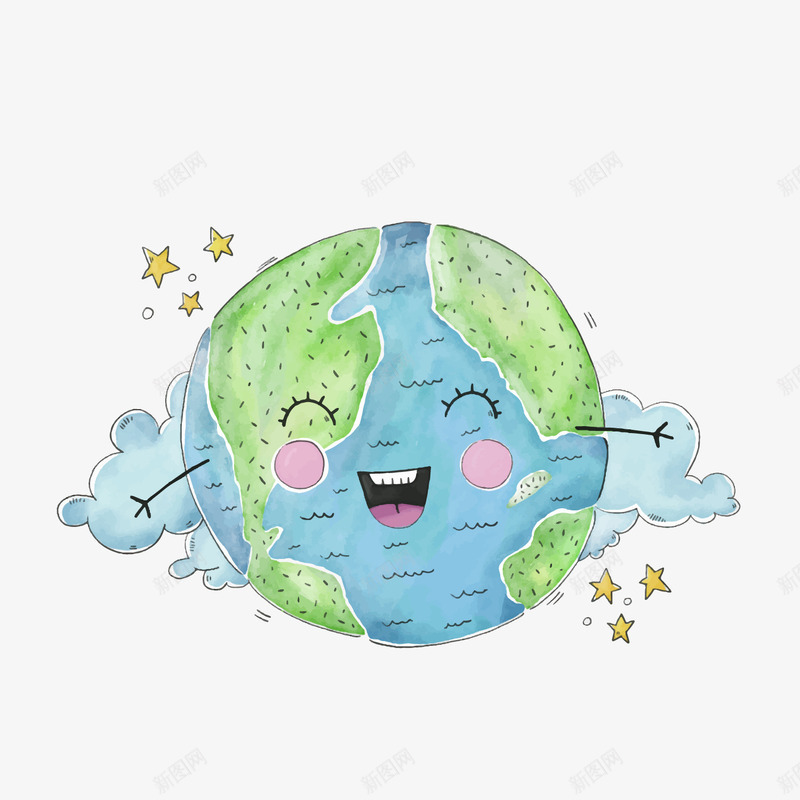 可爱彩绘笑脸地球png免抠素材_新图网 https://ixintu.com 可爱笑脸地球 水彩绘 背景装饰 蓝色地球