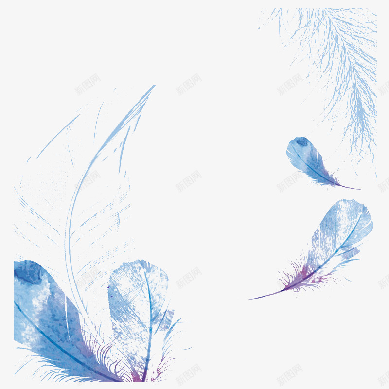 彩色羽毛边框装饰图案水彩psd免抠素材_新图网 https://ixintu.com 创意 唯美 彩色 清新 紫色 羽毛 背景 蓝色 装饰 边框