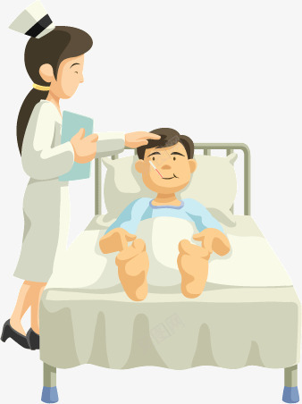 护士病人人物片矢量图ai免抠素材_新图网 https://ixintu.com 体温计 卡通 女护士 护士 护士漫画 护士节插画 插画 模板 男病人 病人 病床 矢量图