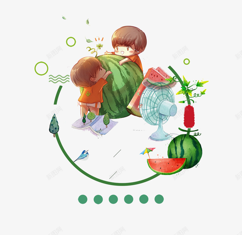 处暑可爱西瓜主题插画psd免抠素材_新图网 https://ixintu.com 处暑 小清新 插画 文艺 水果 海报 简约 节气 西瓜
