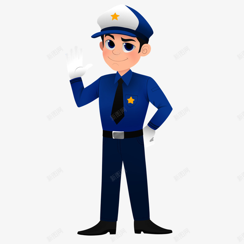 卡通微笑举手示意的保安png免抠素材_新图网 https://ixintu.com 举手 保安 保安卡通 保安员 制服 卡通 图案 安保 帽子 形象 插画 男人 示意 职业 高举手臂