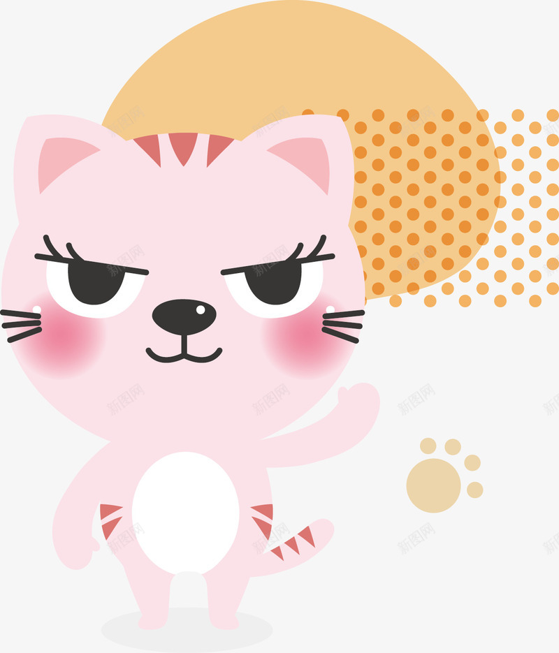 粉色小猫咪矢量图eps免抠素材_新图网 https://ixintu.com 大眼猫 害羞小猫 招手猫 矢量图