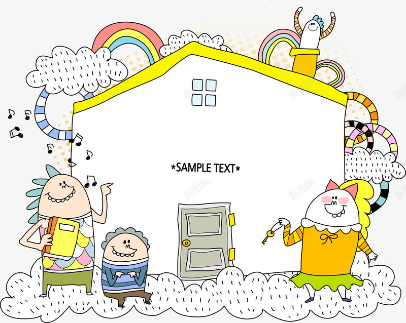 怪物房屋矢量图ai免抠素材_新图网 https://ixintu.com 家庭 彩虹 怪物 房屋 手绘房屋 矢量图