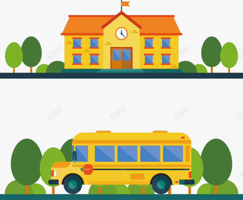 现代校车矢量图ai免抠素材_新图网 https://ixintu.com 交通工具 卡通 学习 学习插画 学校 教育 现代校车 矢量图