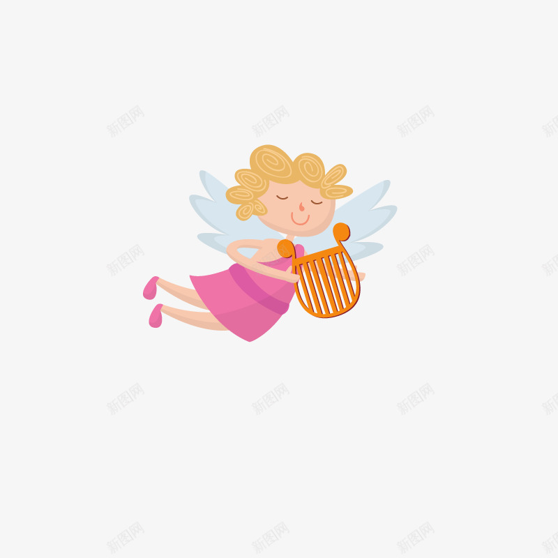 弹琴的丘比特天使金发天使png免抠素材_新图网 https://ixintu.com 卡通丘比特天使矢量爱心情人节丘比特天使女子女孩儿童插画粉色可爱