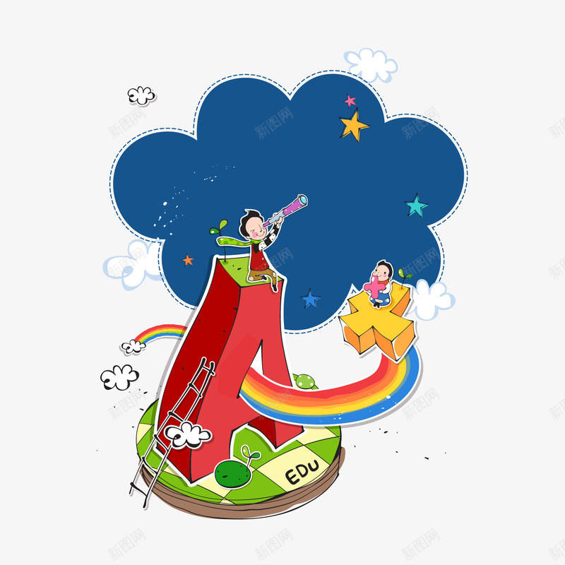 可爱卡通字母梯子png免抠素材_新图网 https://ixintu.com 云 卡通 可爱 字母 彩虹 星星 梯子