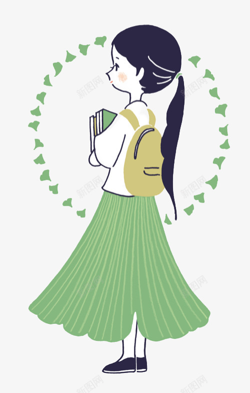 少女系唯美手绘插画png免抠素材_新图网 https://ixintu.com 上学 上学女生 书包 唯美少女 女孩 女生 好学生 学生 少女 手绘 手绘插画 插画 水彩 青春 青春少女