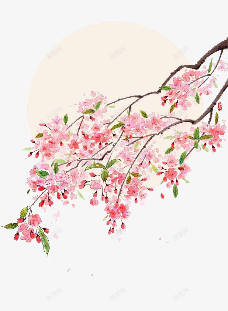 月亮下的花png免抠素材_新图网 https://ixintu.com 卡通 古风 手绘 手绘插画 插画 月亮