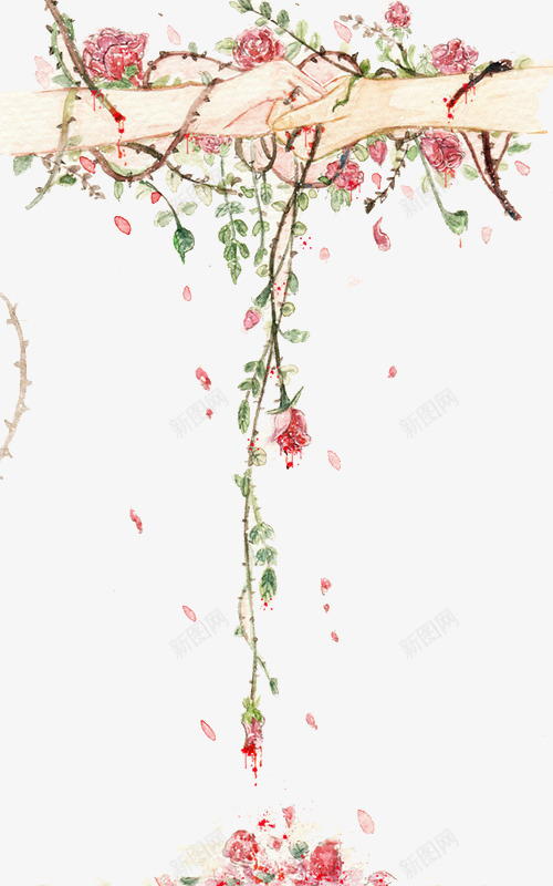 卡通牵手png免抠素材_新图网 https://ixintu.com 卡通 情人 手绘 植物 牵手 花 花瓣 蔓藤 藤条