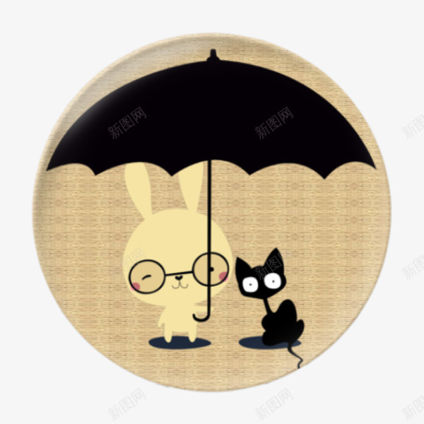 撑伞的兔子和小猫png免抠素材_新图网 https://ixintu.com 下雨天 兔子 卡通设计 小猫咪 撑伞 设计 雨中撑伞 黑色的伞