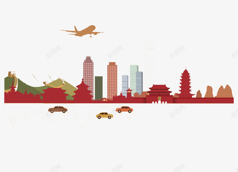 北京天安门广场png免抠素材_新图网 https://ixintu.com 创意 卡通 城市旅游插画 多彩 天安门广场 手绘 简约风 飞机