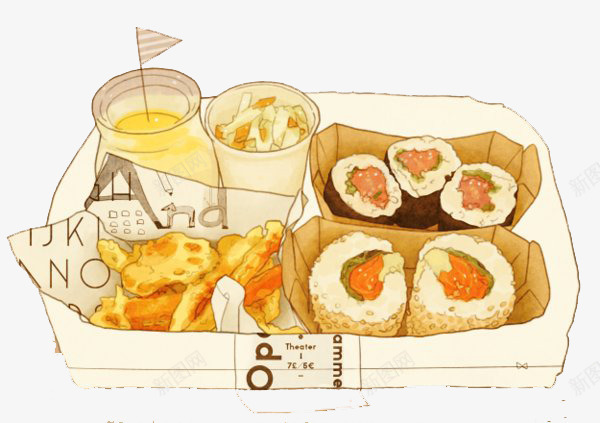 卡通手绘寿司卷png免抠素材_新图网 https://ixintu.com 卡通 吃货 大餐 手绘 插画 美食 食物 餐饮