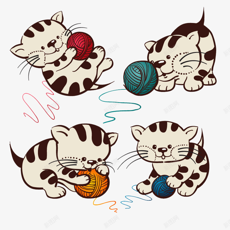玩线团的小猫png免抠素材_新图网 https://ixintu.com 卡通 小猫 线团