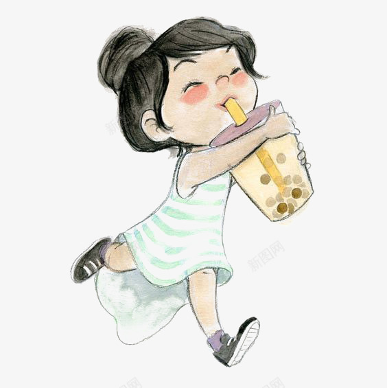 喝奶茶的女孩png免抠素材_新图网 https://ixintu.com 卡通 奔跑 女孩 奶茶 小孩 手绘 招牌奶茶 插画