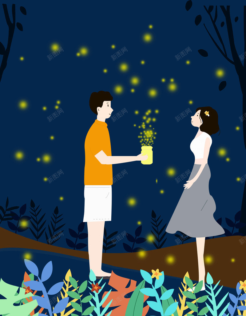 七夕情人节插画背景矢量图ai免抠素材_新图网 https://ixintu.com 七夕情人节 情人节插画 情人节插画背景 手绘插画 矢量图